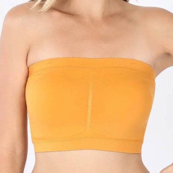 NEW Mustard Seamless Bandeau Tube Top with built in Bra - Picture 2 of 3